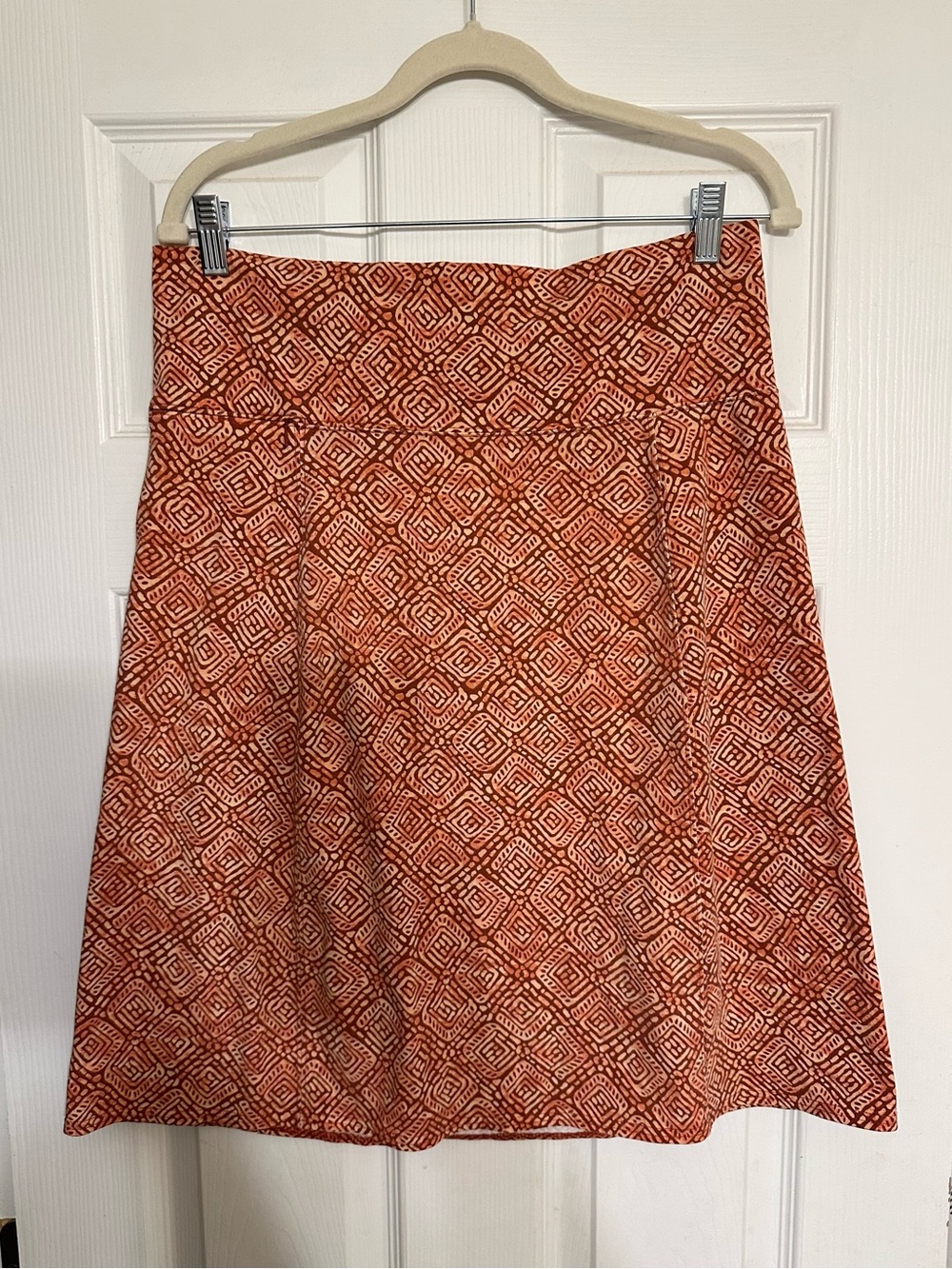 Royal Robbins Orange Geometric A-Line Stretch Pull On Skirt M Travel Granola